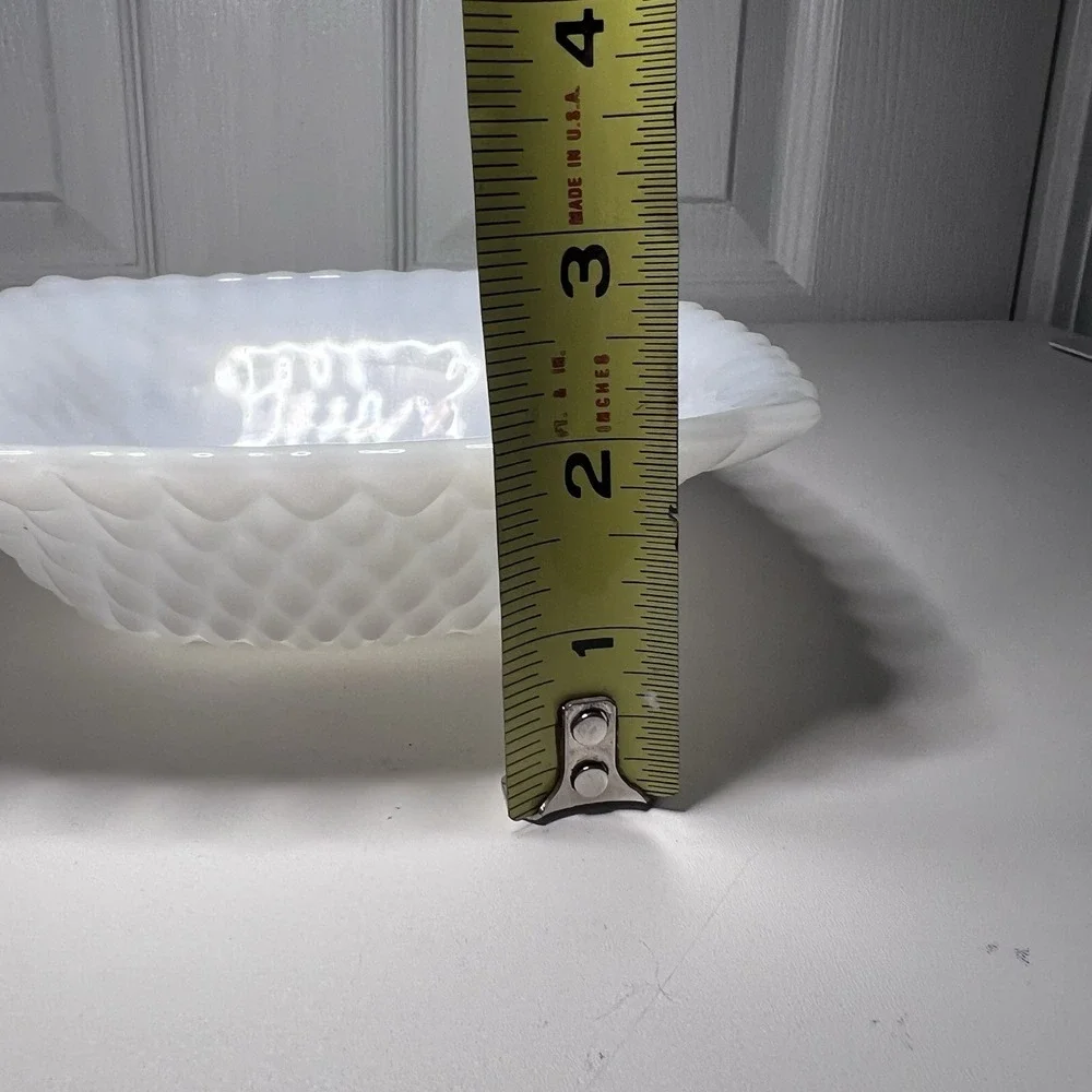 Anchor Hocking Vtg Square Diamond or Hobnail Milk Glass Bowl 50s-60s